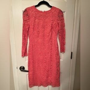 Coral pink lace dress, with lace long sleeve